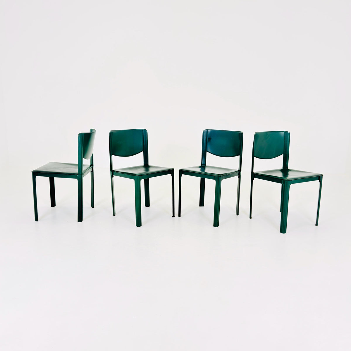 Rare Set of 4 Tito Agnoli Sistina Chairs for Matteo Grassi, Forest Green Leather, Italy 1980s