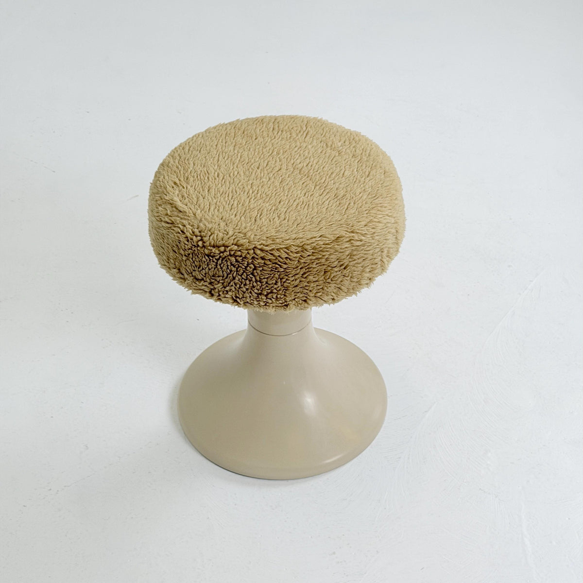 Mid century Space age beige Emsa Tulip stool with Teddy fabric cover West Germany 1970s