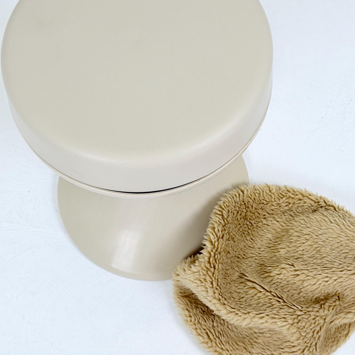 Mid century Space age beige Emsa Tulip stool with Teddy fabric cover West Germany 1970s