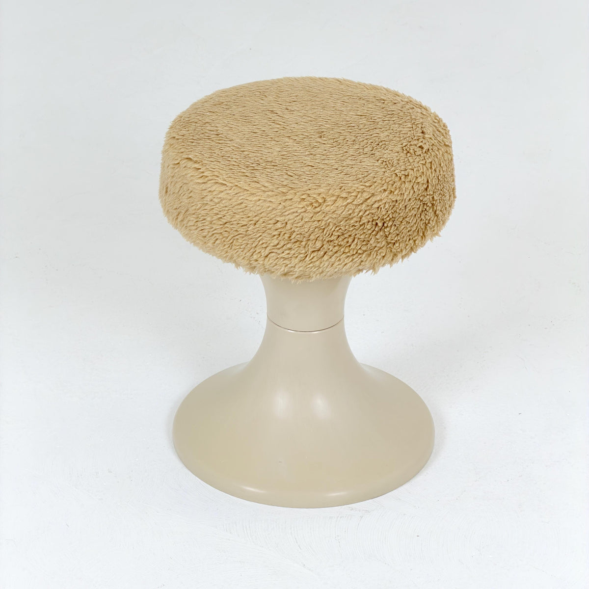 Mid century Space age beige Emsa Tulip stool with Teddy fabric cover West Germany 1970s