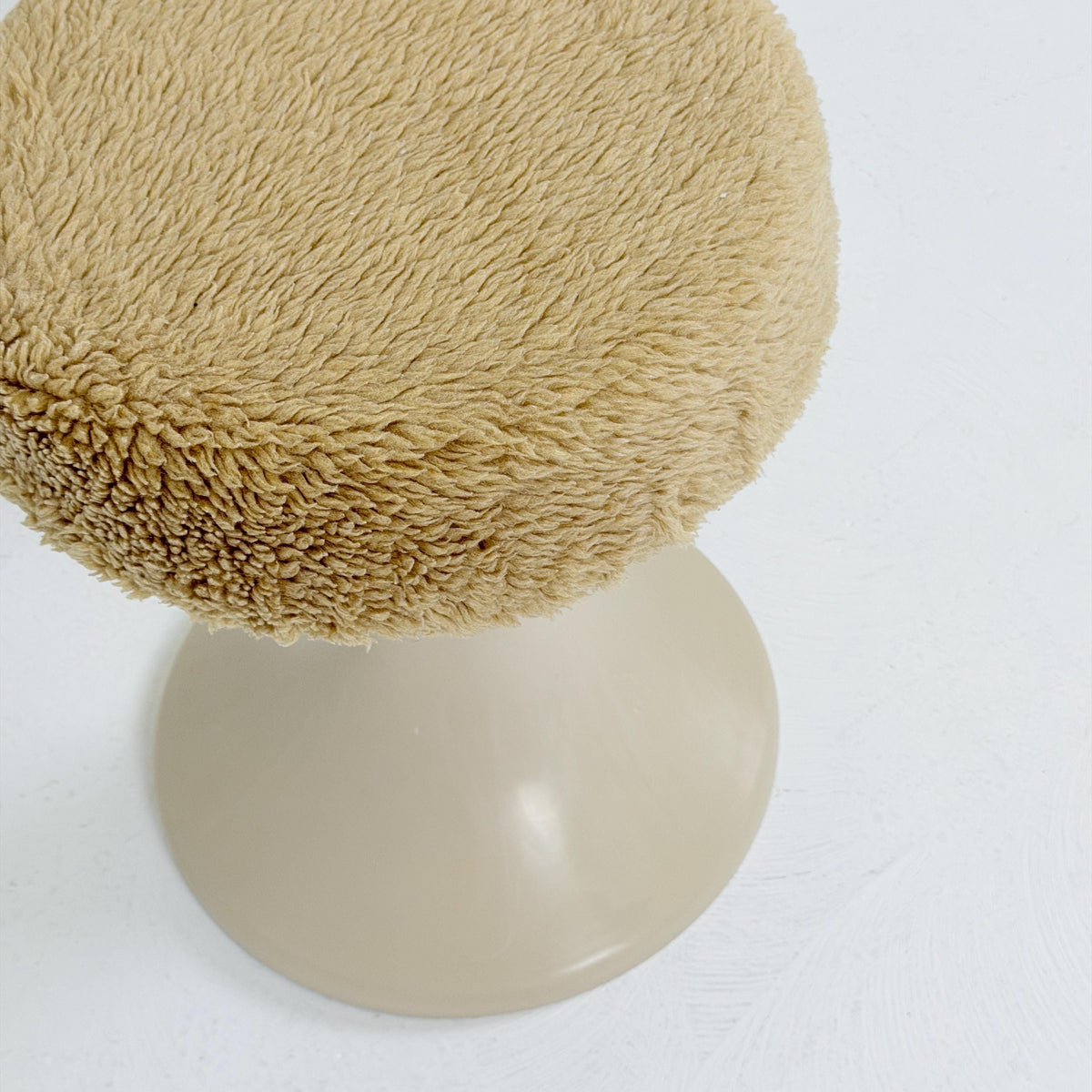Mid century Space age beige Emsa Tulip stool with Teddy fabric cover West Germany 1970s