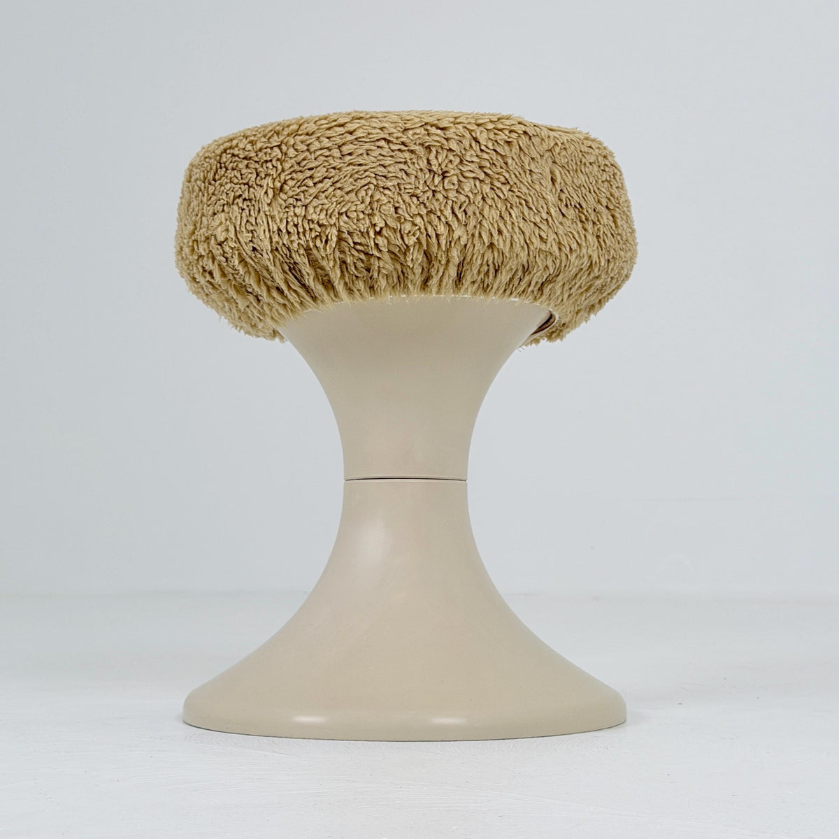 Mid century Space age beige Emsa Tulip stool with Teddy fabric cover West Germany 1970s