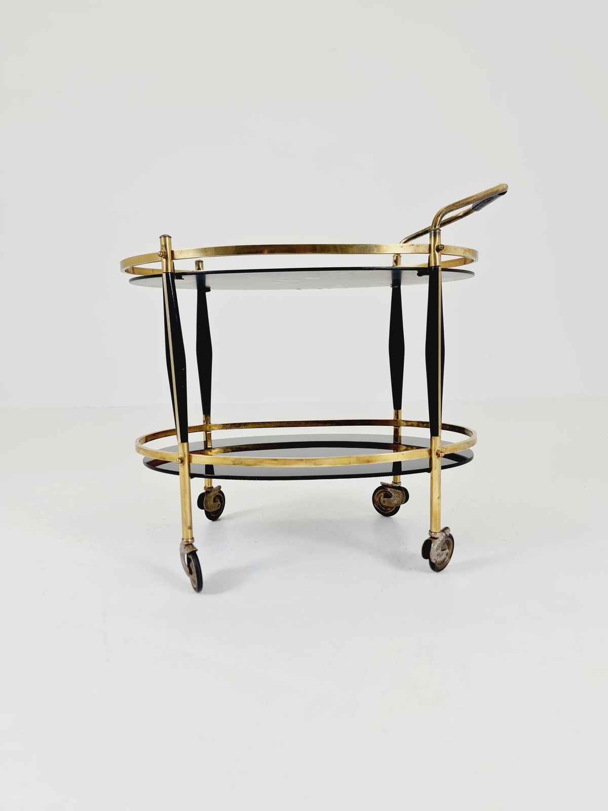 Rare Vintage Italian mid century trolley bar cart in Brass 1950s