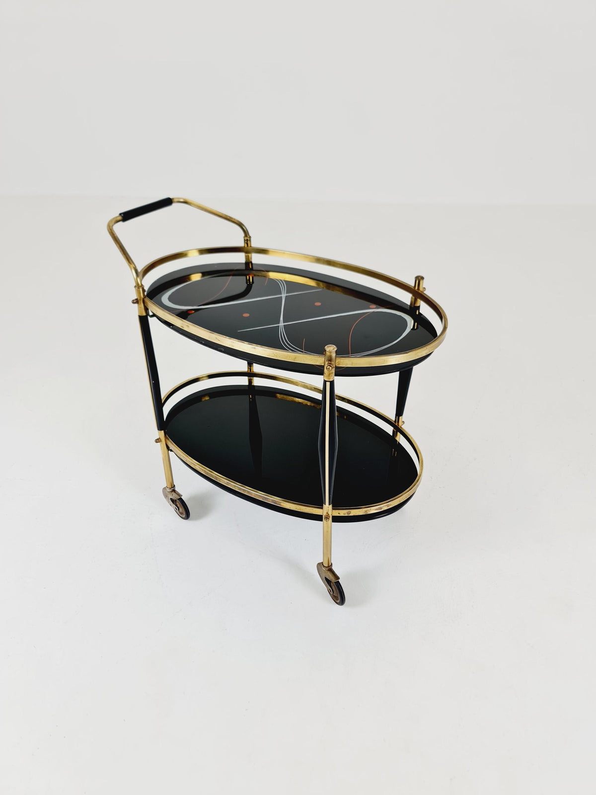 Rare Vintage Italian mid century trolley bar cart in Brass 1950s