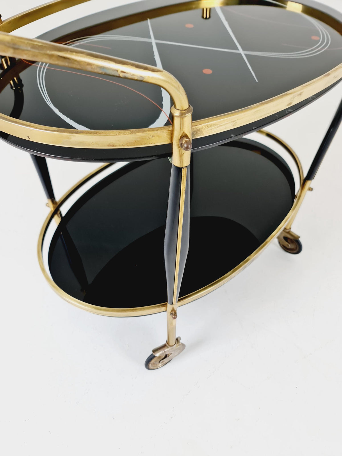 Rare Vintage Italian mid century trolley bar cart in Brass 1950s