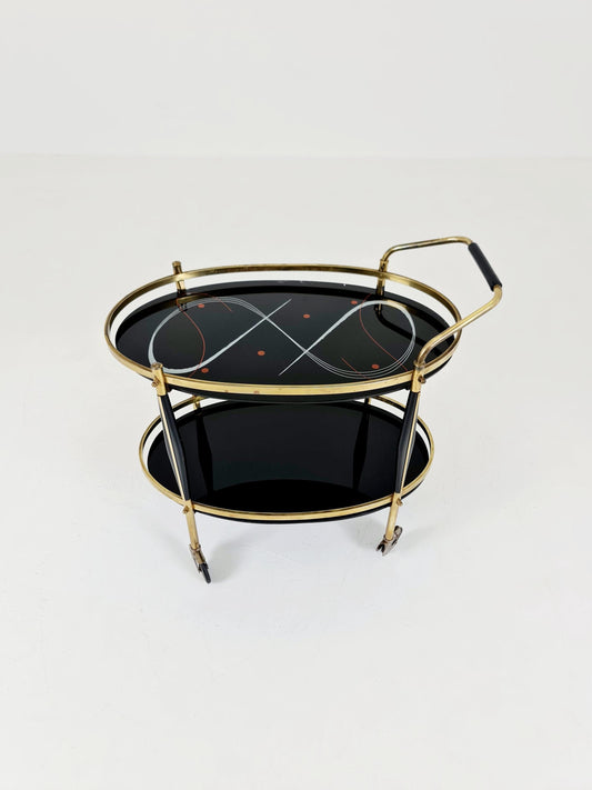 Rare Vintage Italian mid century trolley bar cart in Brass 1950s