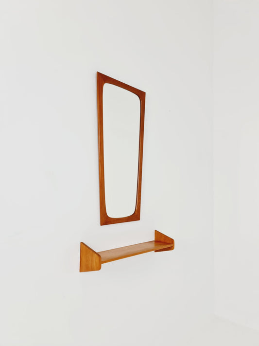 Rare Danish mid-century Modern wall-mounted mirror with shelf , 1960s