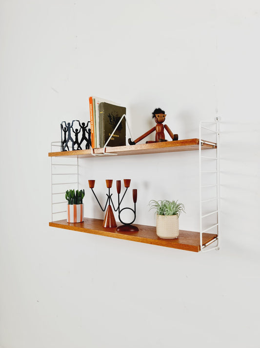 Original MCM Teak shelving system - consists of White lacquered metal ladders, from string Stockholm 1960s