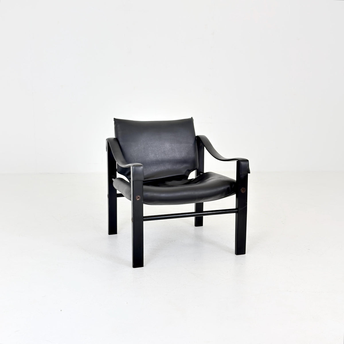 Mid century black edition leather Safari armchairs from Arkana by Maurice Burke, United Kingdom 1970s England