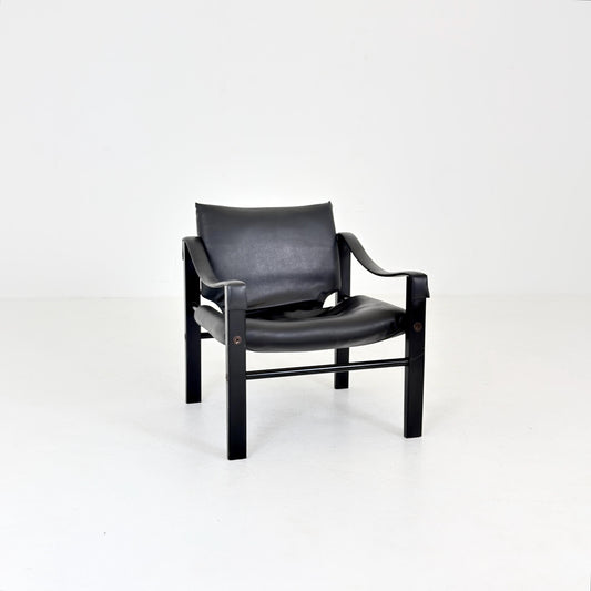 Mid century black edition leather Safari armchairs from Arkana by Maurice Burke, United Kingdom 1970s England