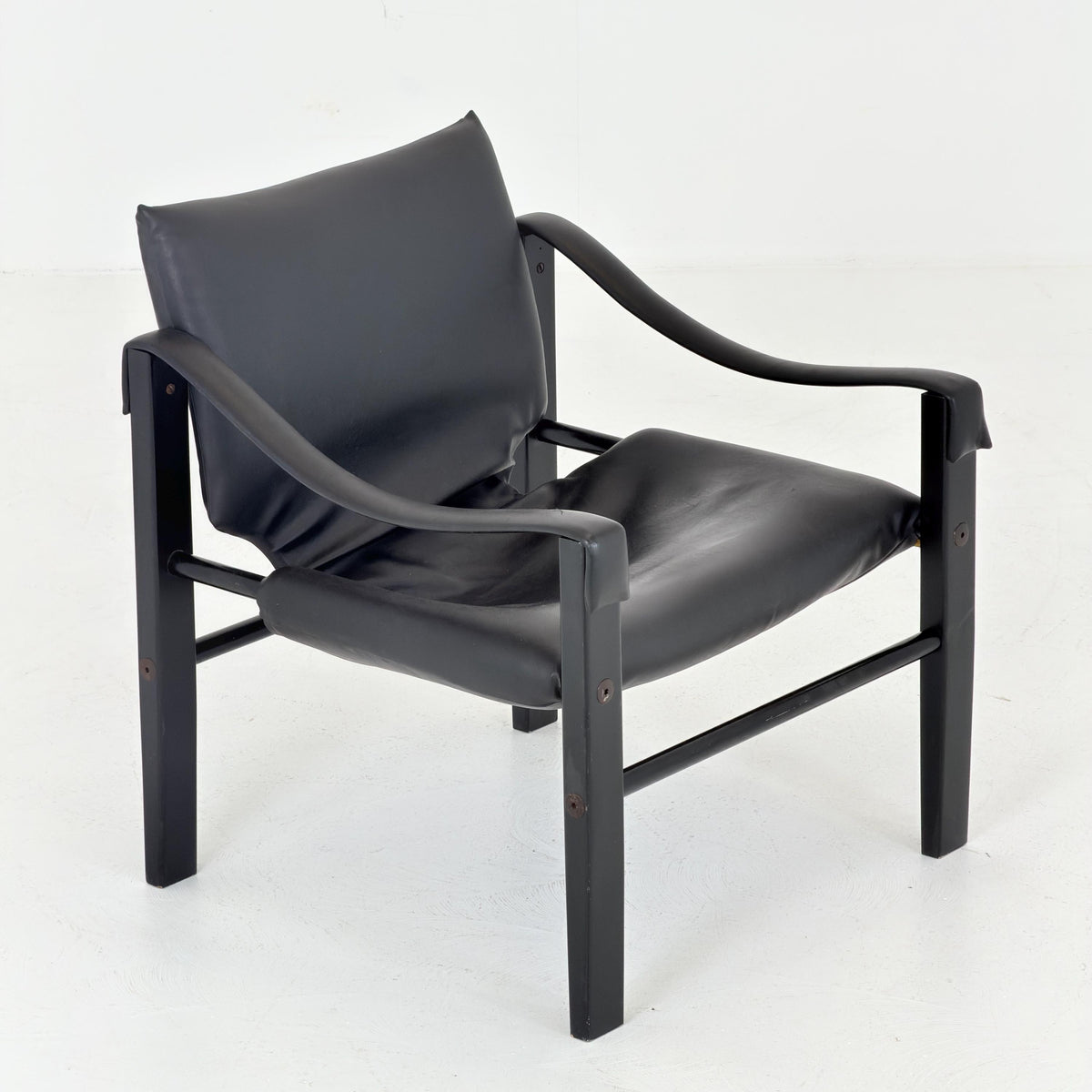Mid century black edition leather Safari armchairs from Arkana by Maurice Burke, United Kingdom 1970s England