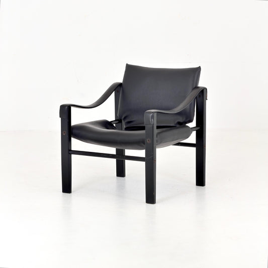 Mid century black edition leather Safari armchairs from Arkana by Maurice Burke, United Kingdom 1970s England