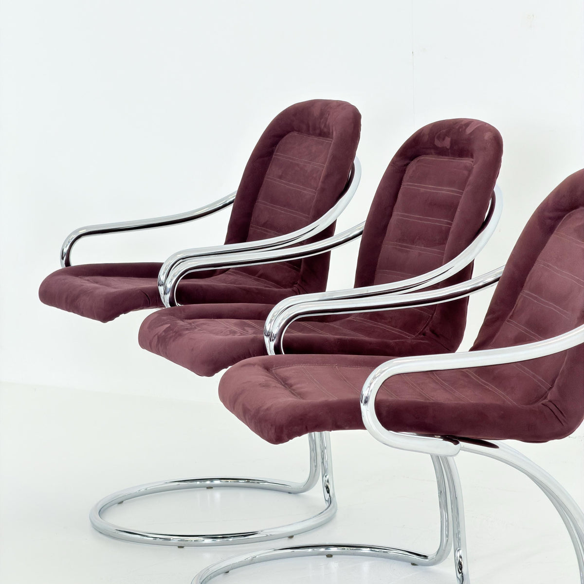 Set of 6 Mid century Cantilever Dining Chairs by Gastone Rinaldi Cantilever wine red – for RIMA Italy 1970s