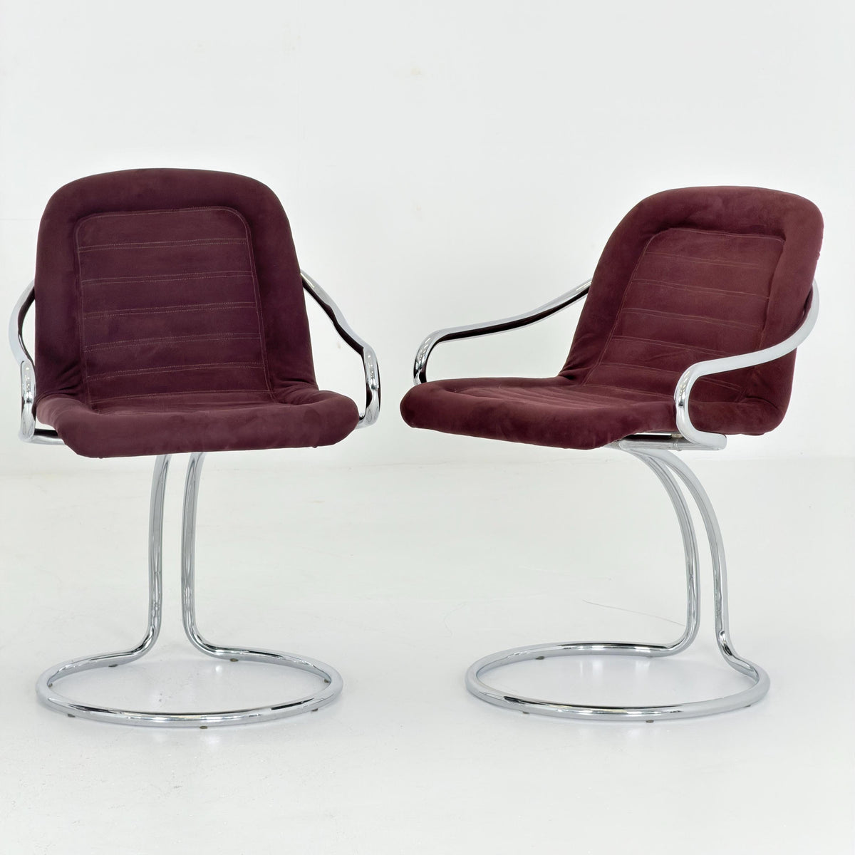 Set of 6 Mid century Cantilever Dining Chairs by Gastone Rinaldi Cantilever wine red – for RIMA Italy 1970s