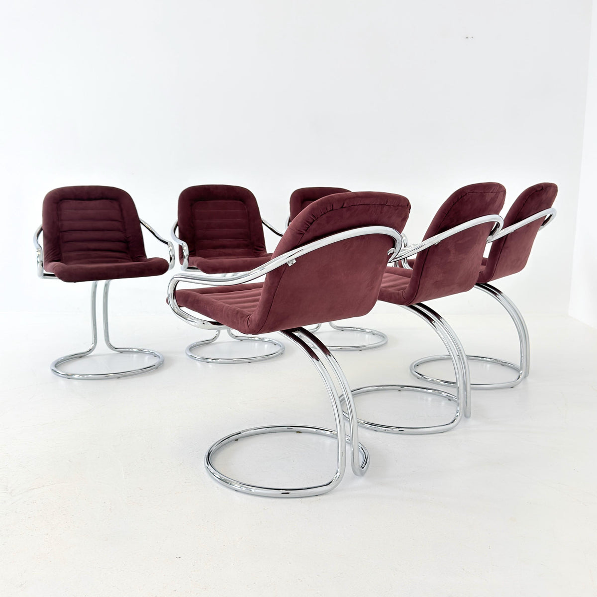 Set of 6 Mid century Cantilever Dining Chairs by Gastone Rinaldi Cantilever wine red – for RIMA Italy 1970s