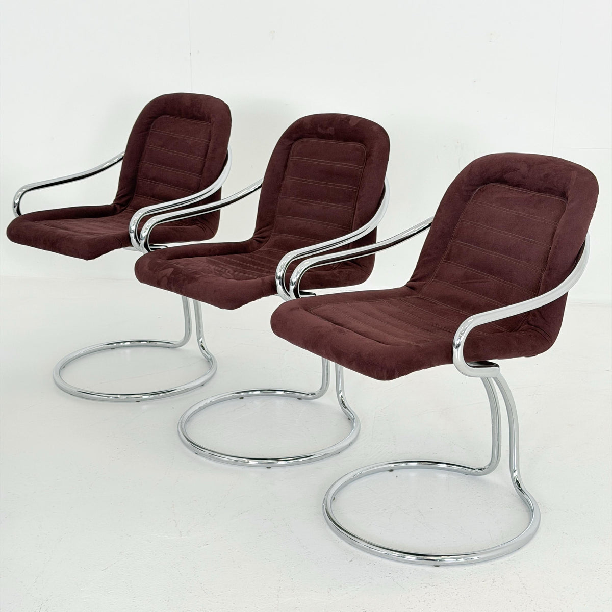 Set of 6 Mid century Cantilever Dining Chairs by Gastone Rinaldi Cantilever wine red – for RIMA Italy 1970s
