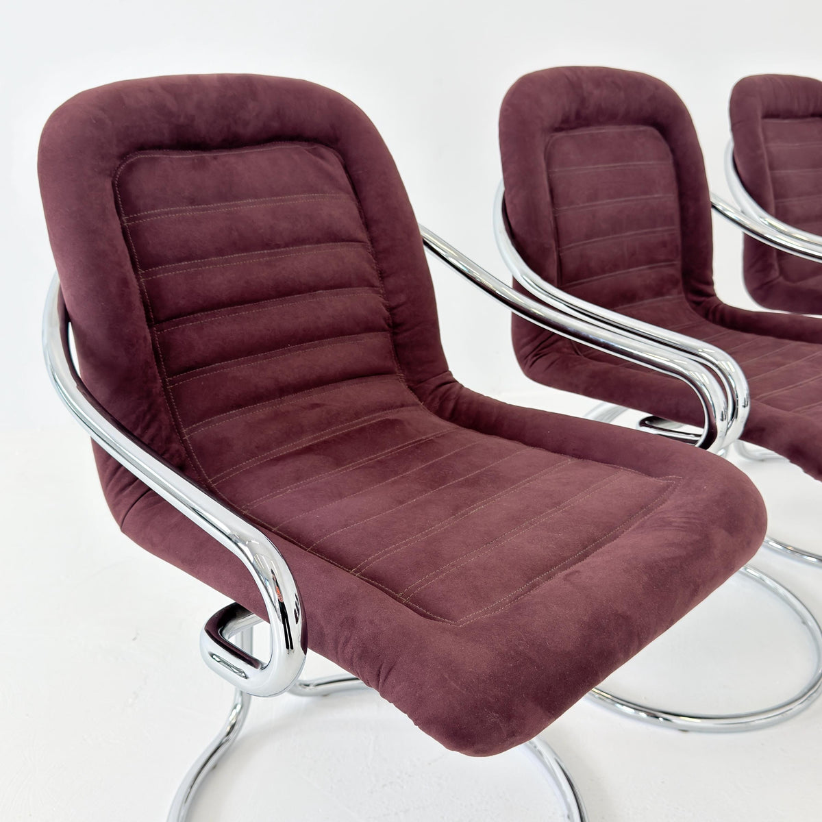 Set of 6 Mid century Cantilever Dining Chairs by Gastone Rinaldi Cantilever wine red – for RIMA Italy 1970s
