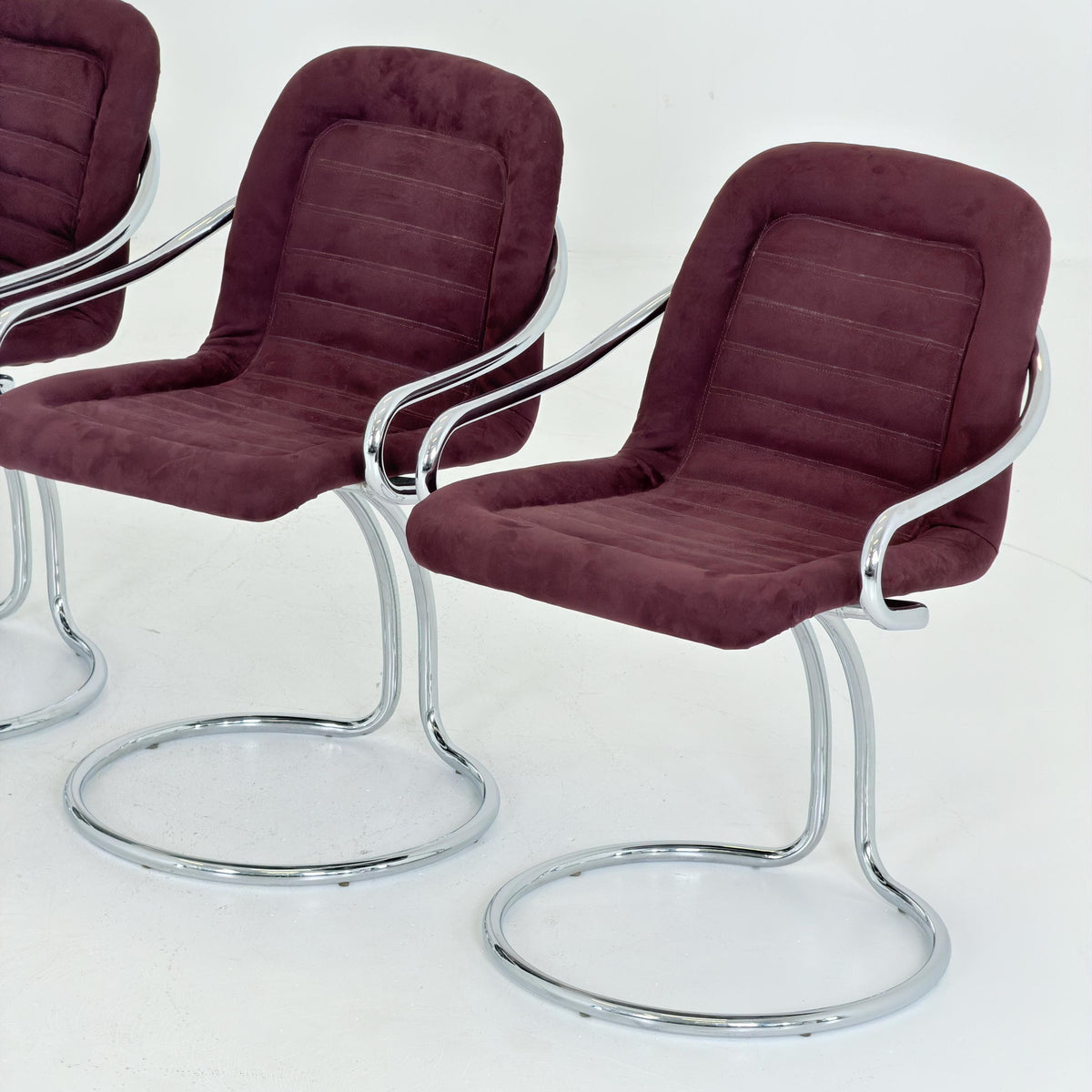 Set of 6 Mid century Cantilever Dining Chairs by Gastone Rinaldi Cantilever wine red – for RIMA Italy 1970s