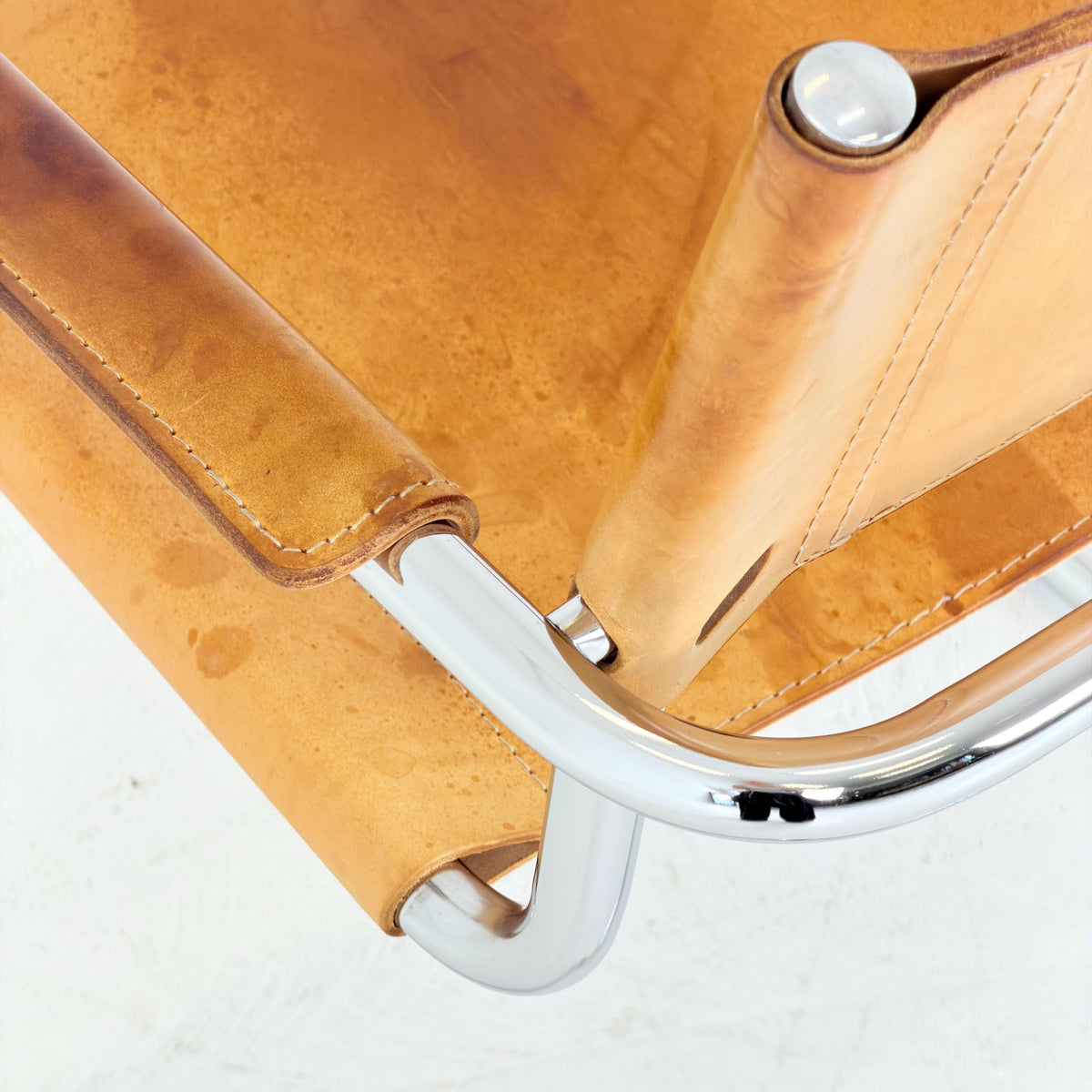 Mid Century S34 Cognac Leather Armchair by Mart Stam, Bauhaus Chrome Chair, Italy 1980s
