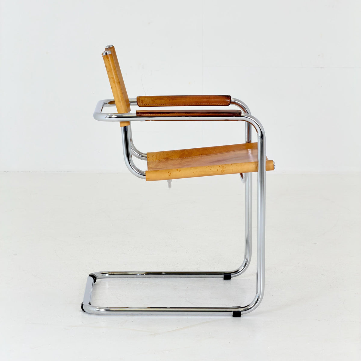 Mid Century S34 Cognac Leather Armchair by Mart Stam, Bauhaus Chrome Chair, Italy 1980s