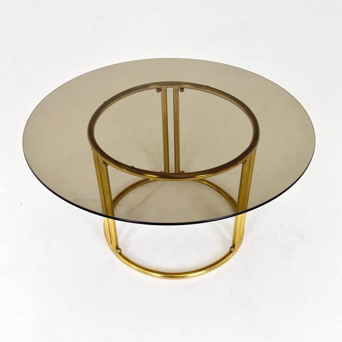 Mid Century Italian Brass & Smoked Glass Coffee Table, 1970s Italy