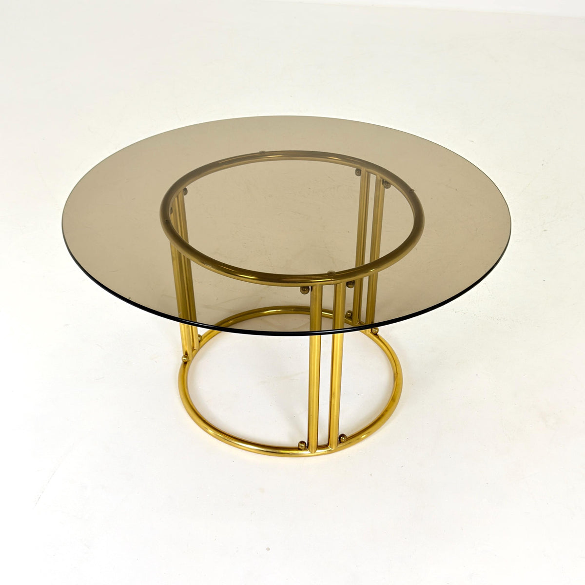 Mid Century Italian Brass & Smoked Glass Coffee Table, 1970s Italy