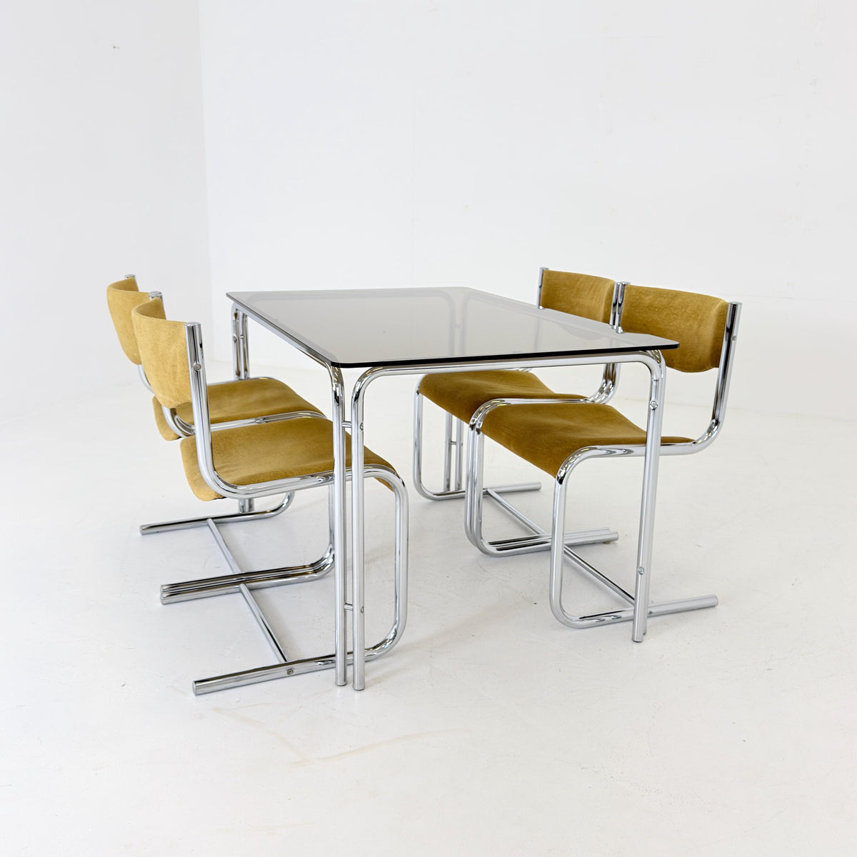 Mid Century Smoked Glass Dining Table by Huwa-Spiegel Parsol, West Germany 1970s
