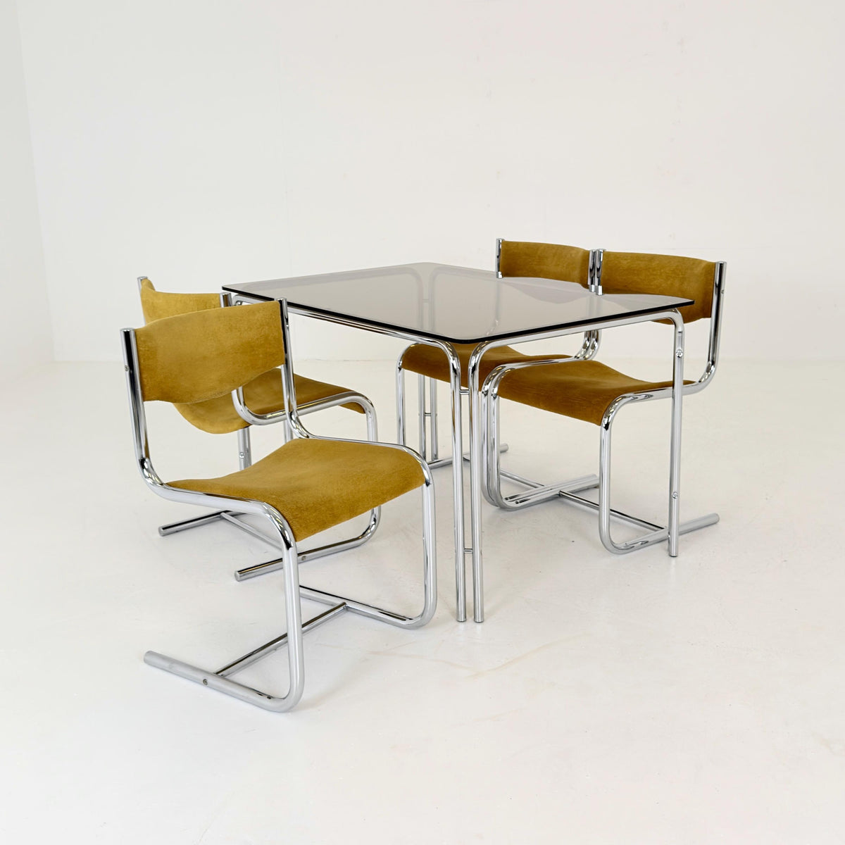 Mid Century Smoked Glass Dining Table by Huwa-Spiegel Parsol, West Germany 1970s
