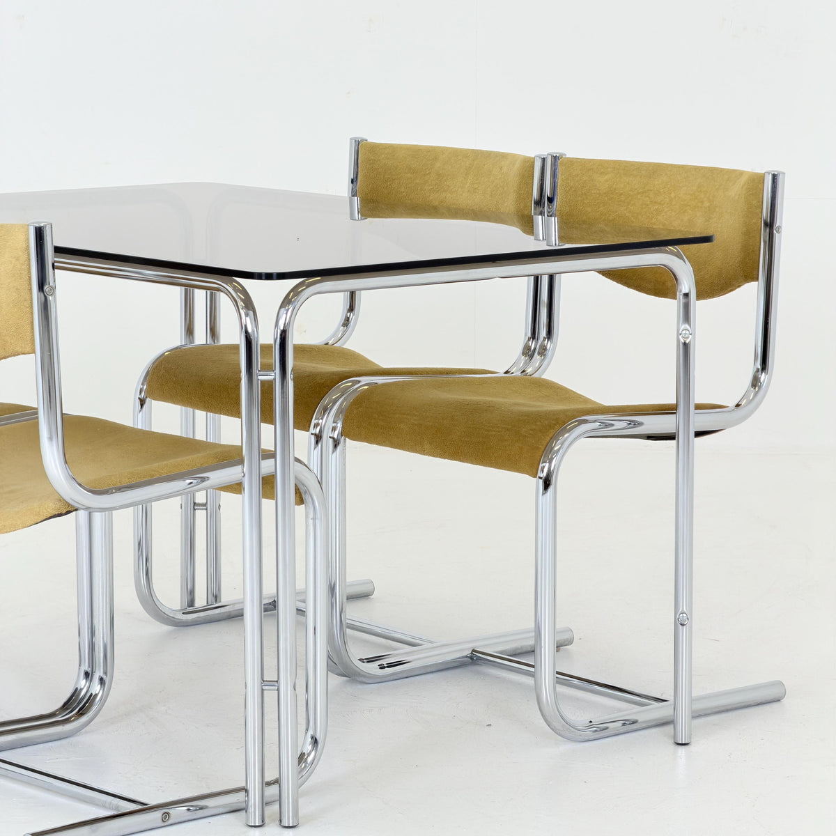 Mid Century Smoked Glass Dining Table by Huwa-Spiegel Parsol, West Germany 1970s