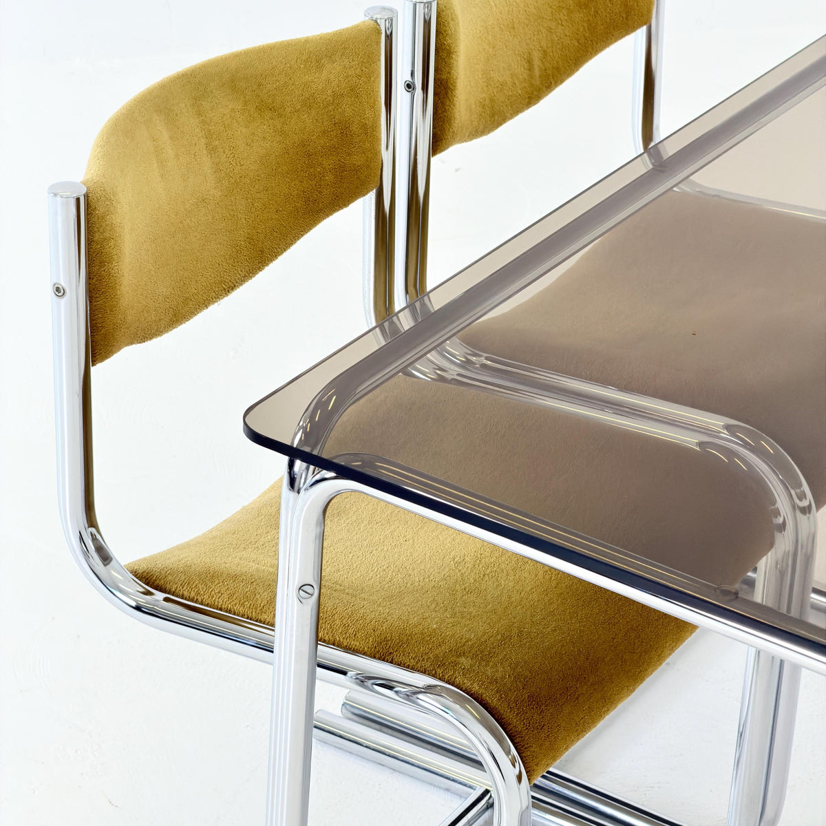 Mid Century Smoked Glass Dining Table by Huwa-Spiegel Parsol, West Germany 1970s