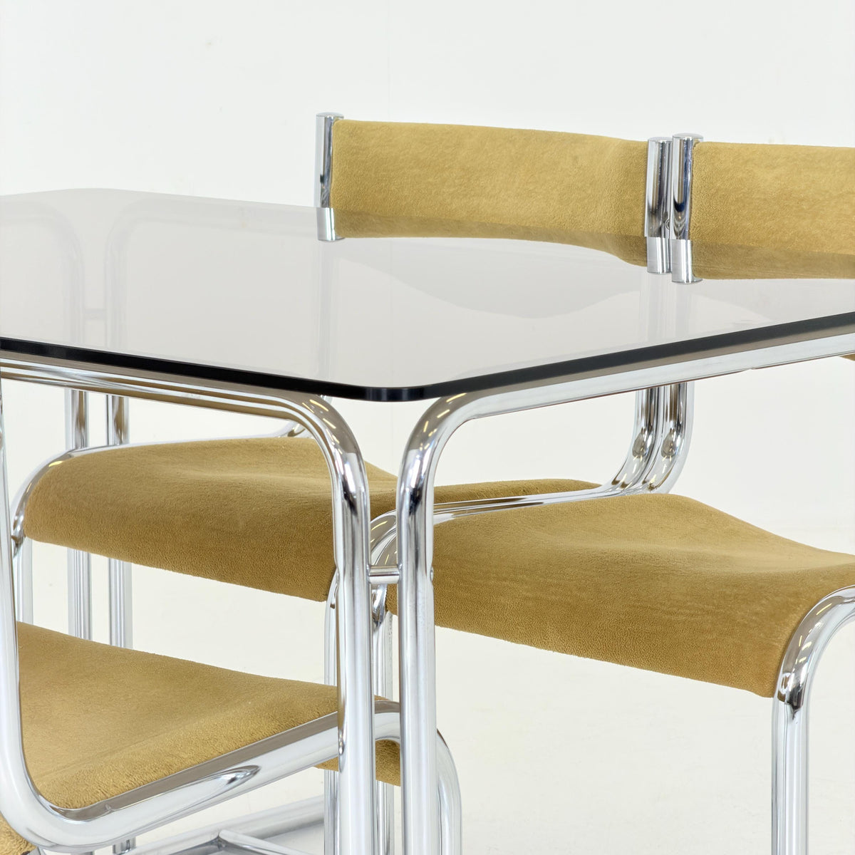Mid Century Smoked Glass Dining Table by Huwa-Spiegel Parsol, West Germany 1970s