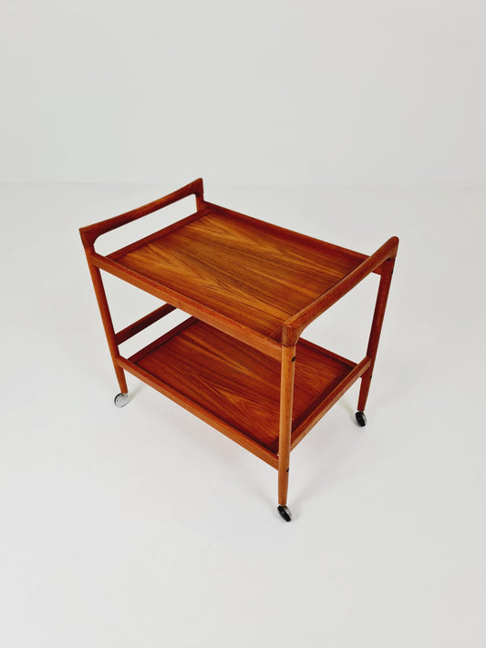 Vintage Danish mid century trolley bar cart in solid teak By Dyrlund, 1960s