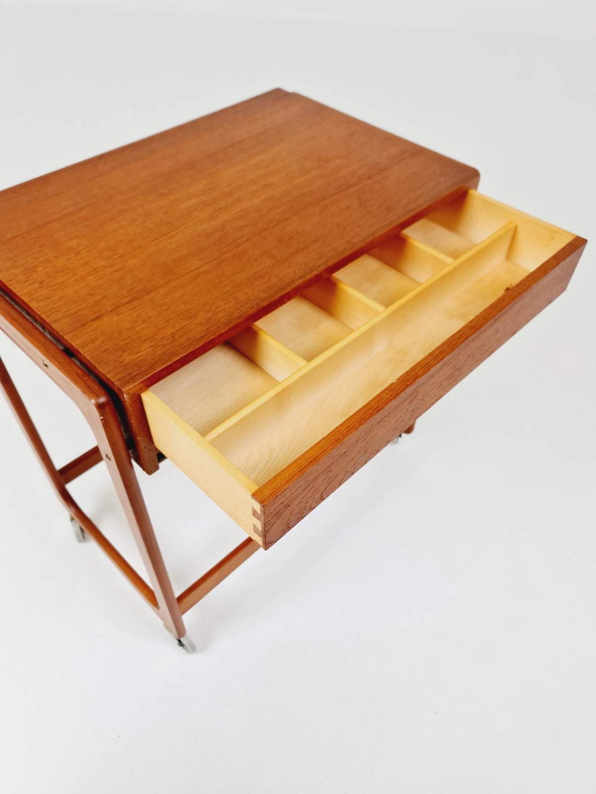 Vintage Danish teak and rattan sewing table/ side table cabinet By BR Gelsted , 1960s