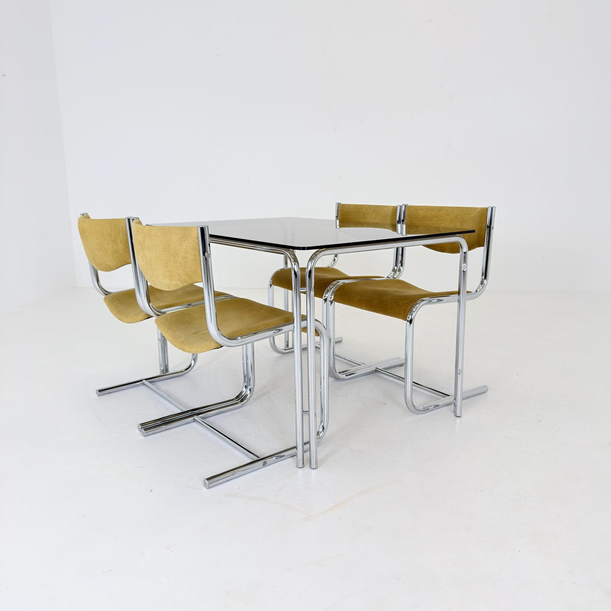 Mid Century Dining Set, Table & 4 Cantilever Chairs, Huwa-Spiegel Parsol 1980s Germany