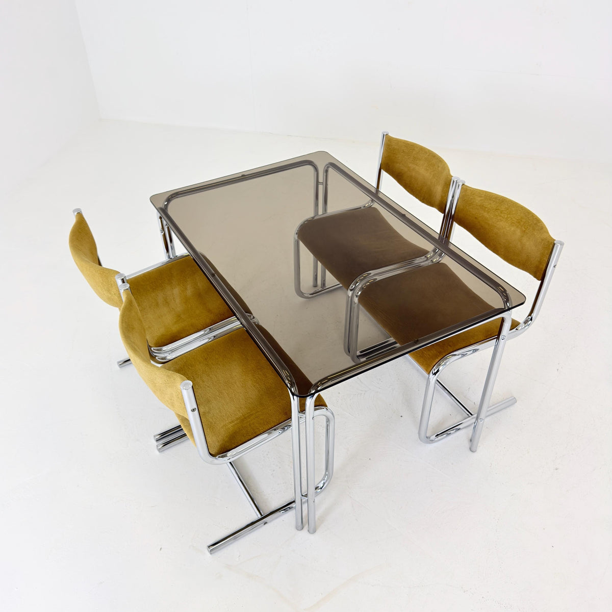 Mid Century Dining Set, Table & 4 Cantilever Chairs, Huwa-Spiegel Parsol 1980s Germany
