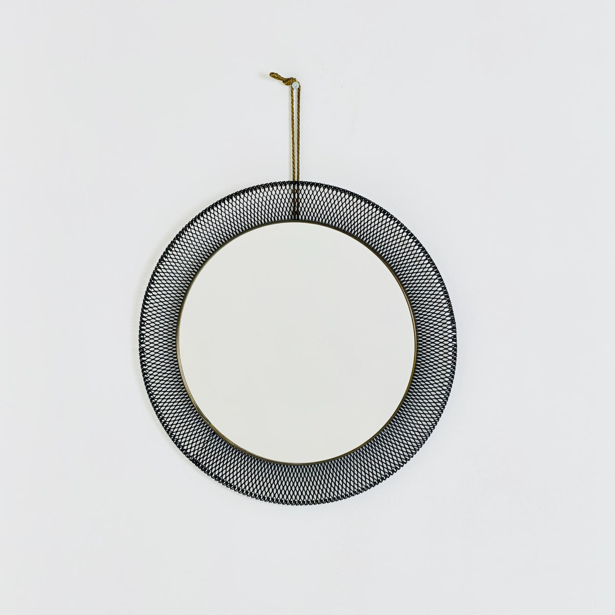 Mid-Century Wall Mirror in Black Metal & Brass from Vereinigte Werkstätten, Munich Germany 1960s