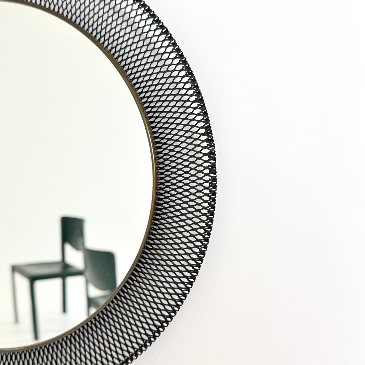 Mid-Century Wall Mirror in Black Metal & Brass from Vereinigte Werkstätten, Munich Germany 1960s