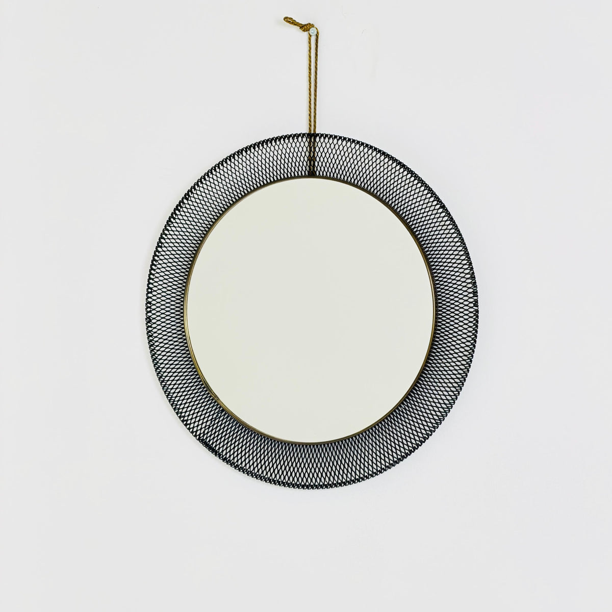 Mid-Century Wall Mirror in Black Metal & Brass from Vereinigte Werkstätten, Munich Germany 1960s