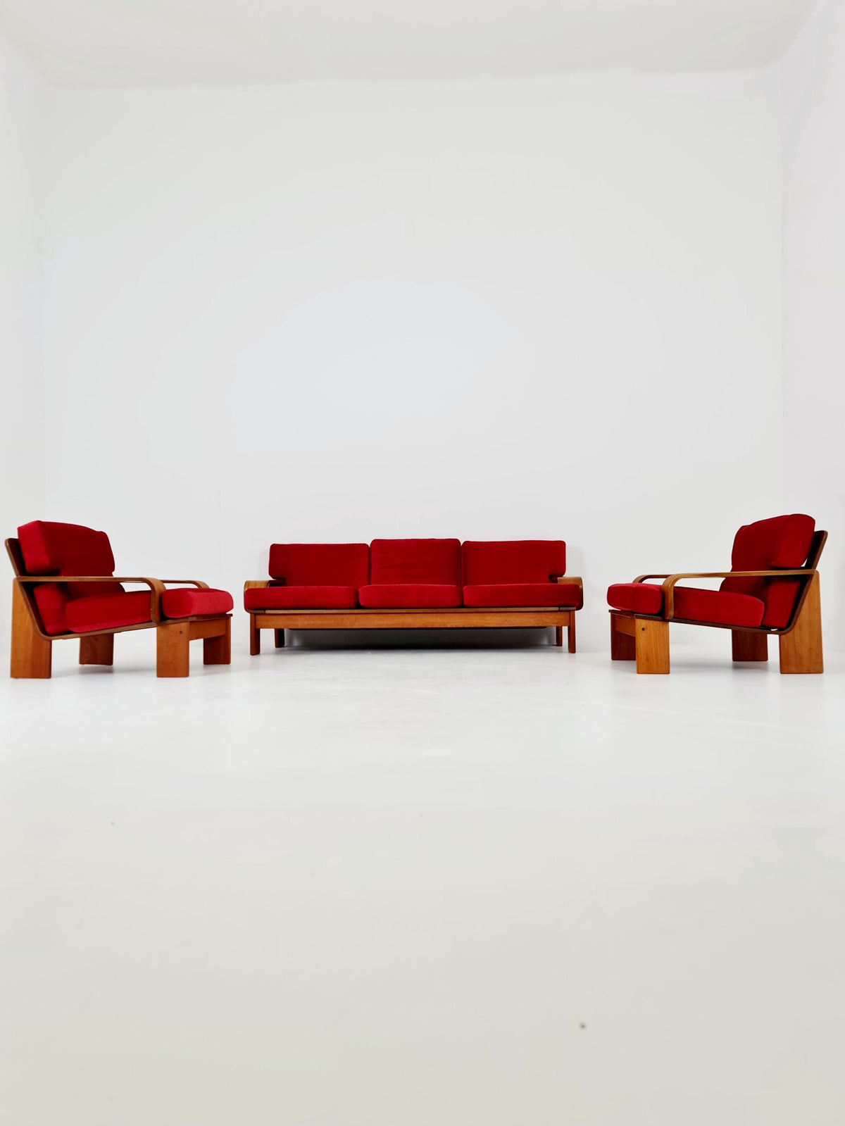Rare Mid-Century Dansih Modern Teak Set of sofa and 2 lounge chairs 1970s – Newly Upholstered