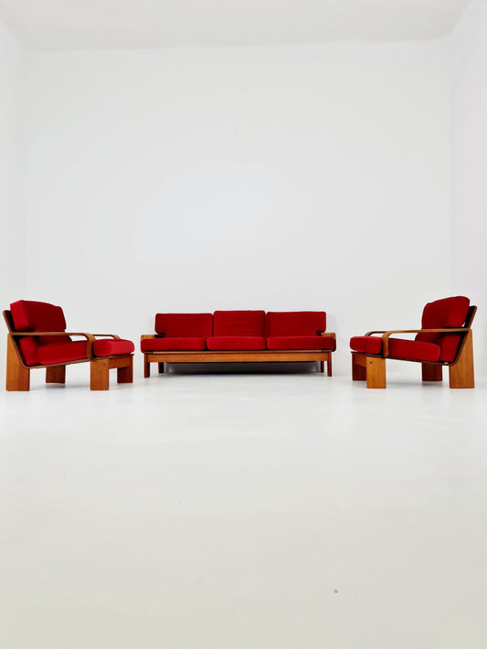 Rare Mid-Century Dansih Modern Teak Set of sofa and 2 lounge chairs 1970s – Newly Upholstered