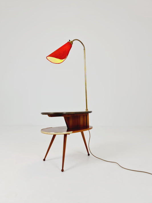 Rare Midcentury German tripod floor lamp , sidetabale Brass , 1950s