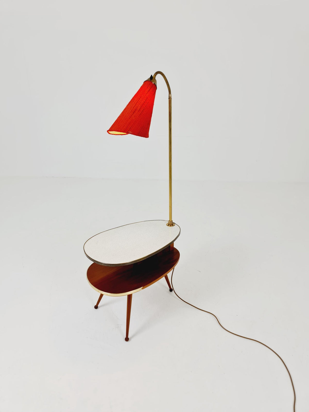 Rare Midcentury German tripod floor lamp , sidetabale Brass , 1950s