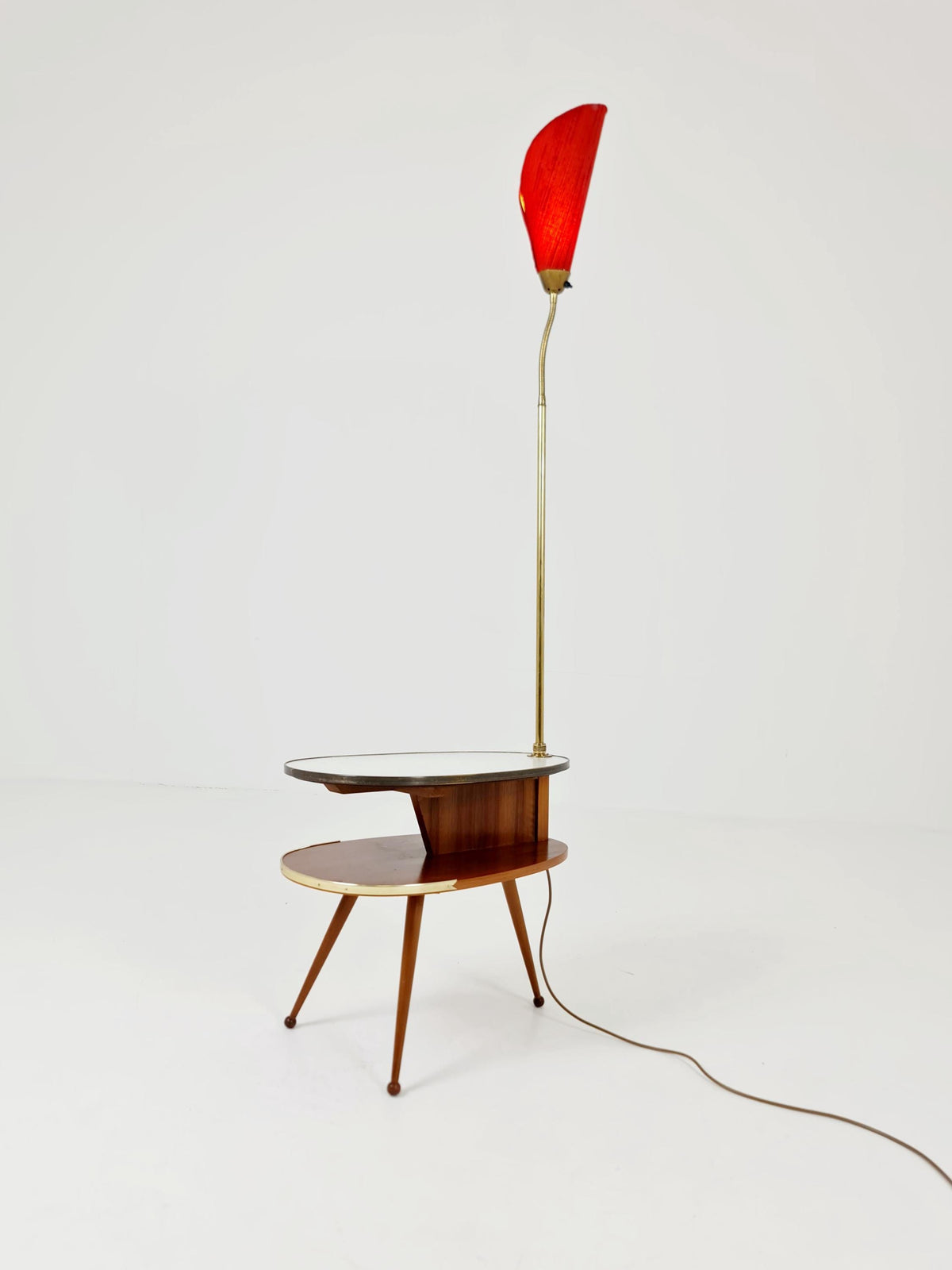 Rare Midcentury German tripod floor lamp , sidetabale Brass , 1950s