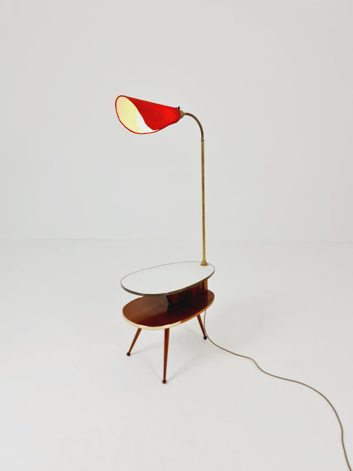 Rare Midcentury German tripod floor lamp , sidetabale Brass , 1950s