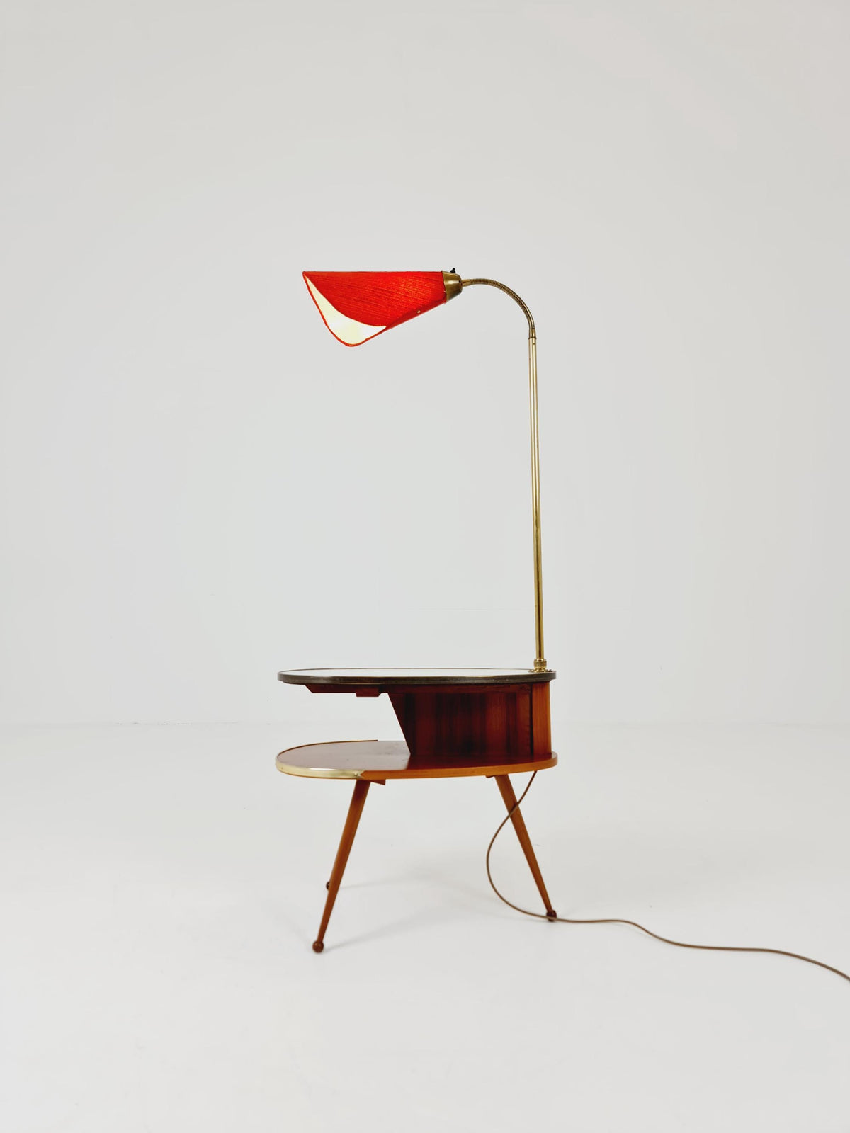 Rare Midcentury German tripod floor lamp , sidetabale Brass , 1950s