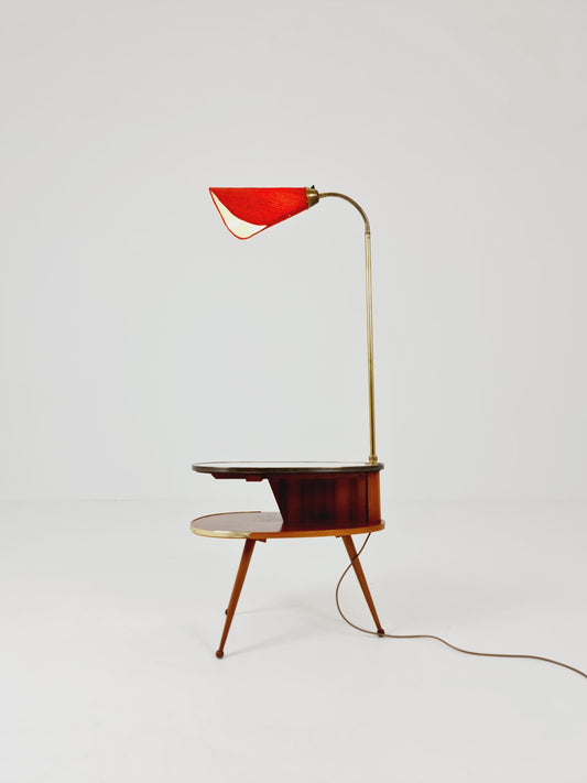 Rare Midcentury German tripod floor lamp , sidetabale Brass , 1950s