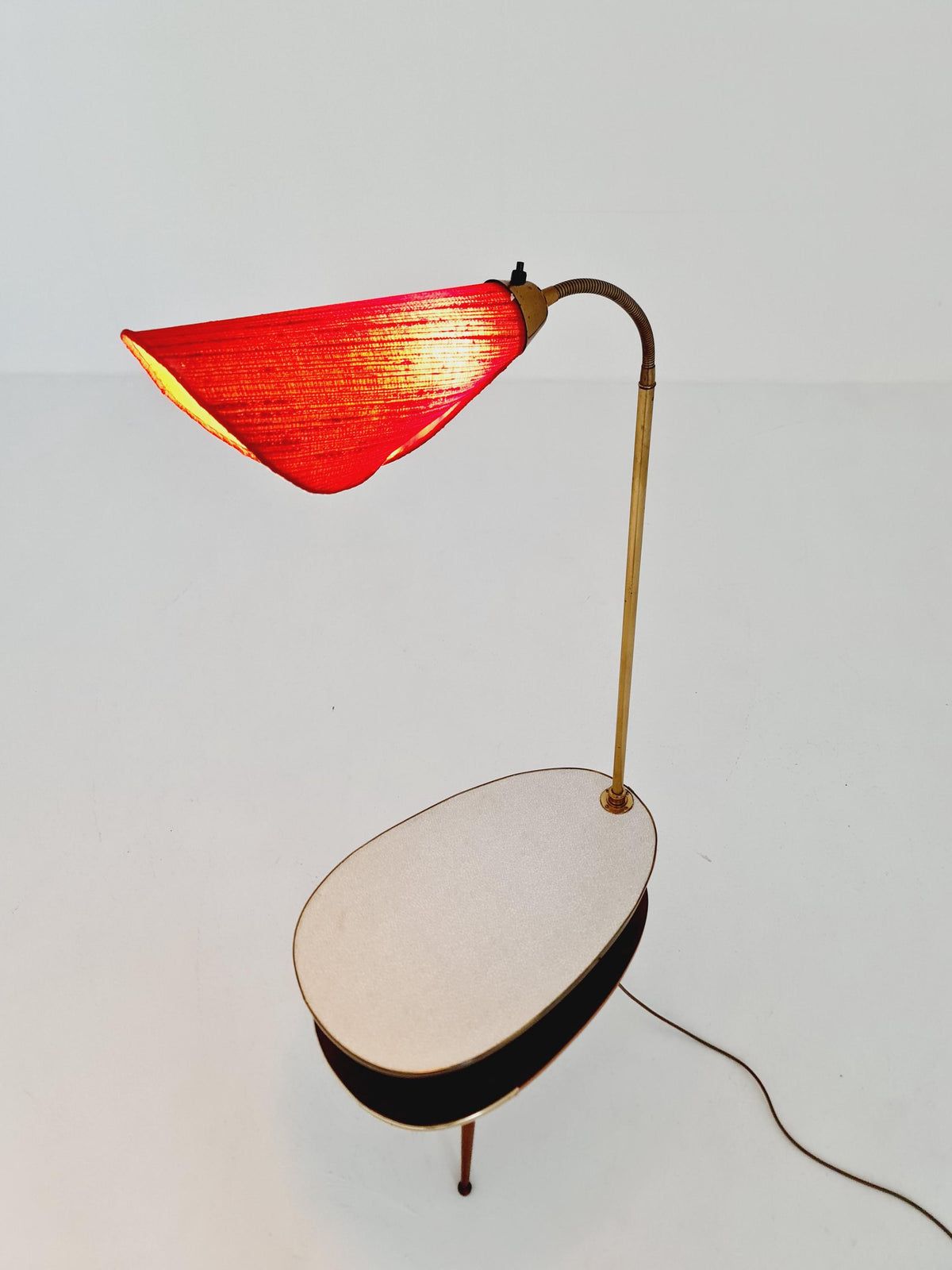 Rare Midcentury German tripod floor lamp , sidetabale Brass , 1950s
