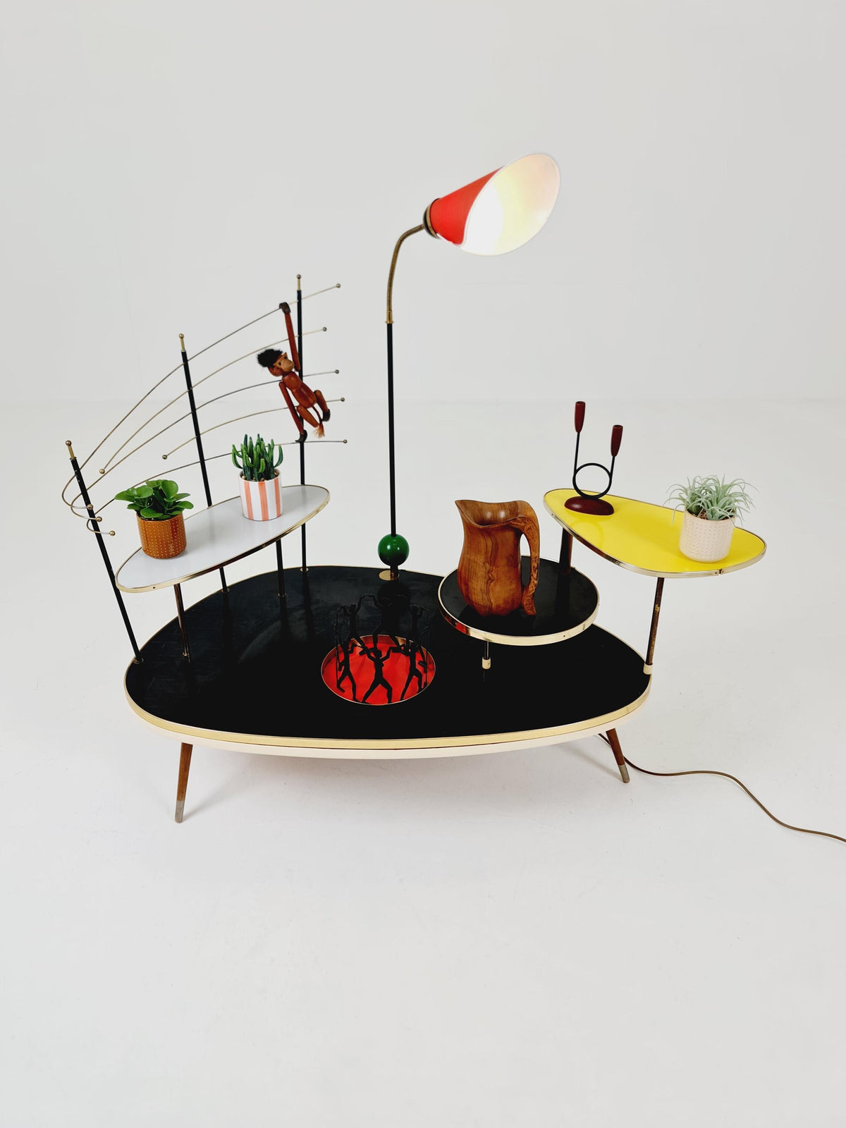 Super Rare Mid century Large German Plant Stand with Floor lamp colorful Minimalist Plant Stand by Friwa west germany, 1960s