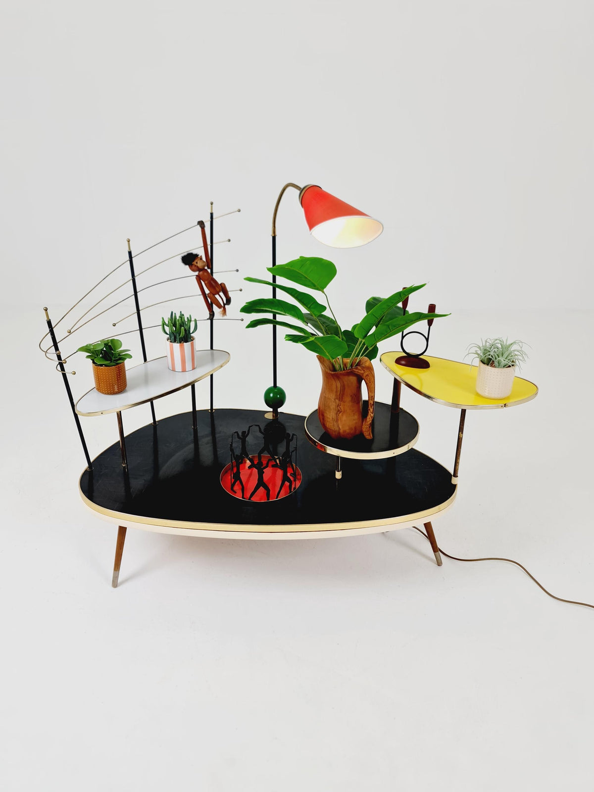 Super Rare Mid century Large German Plant Stand with Floor lamp colorful Minimalist Plant Stand by Friwa west germany, 1960s