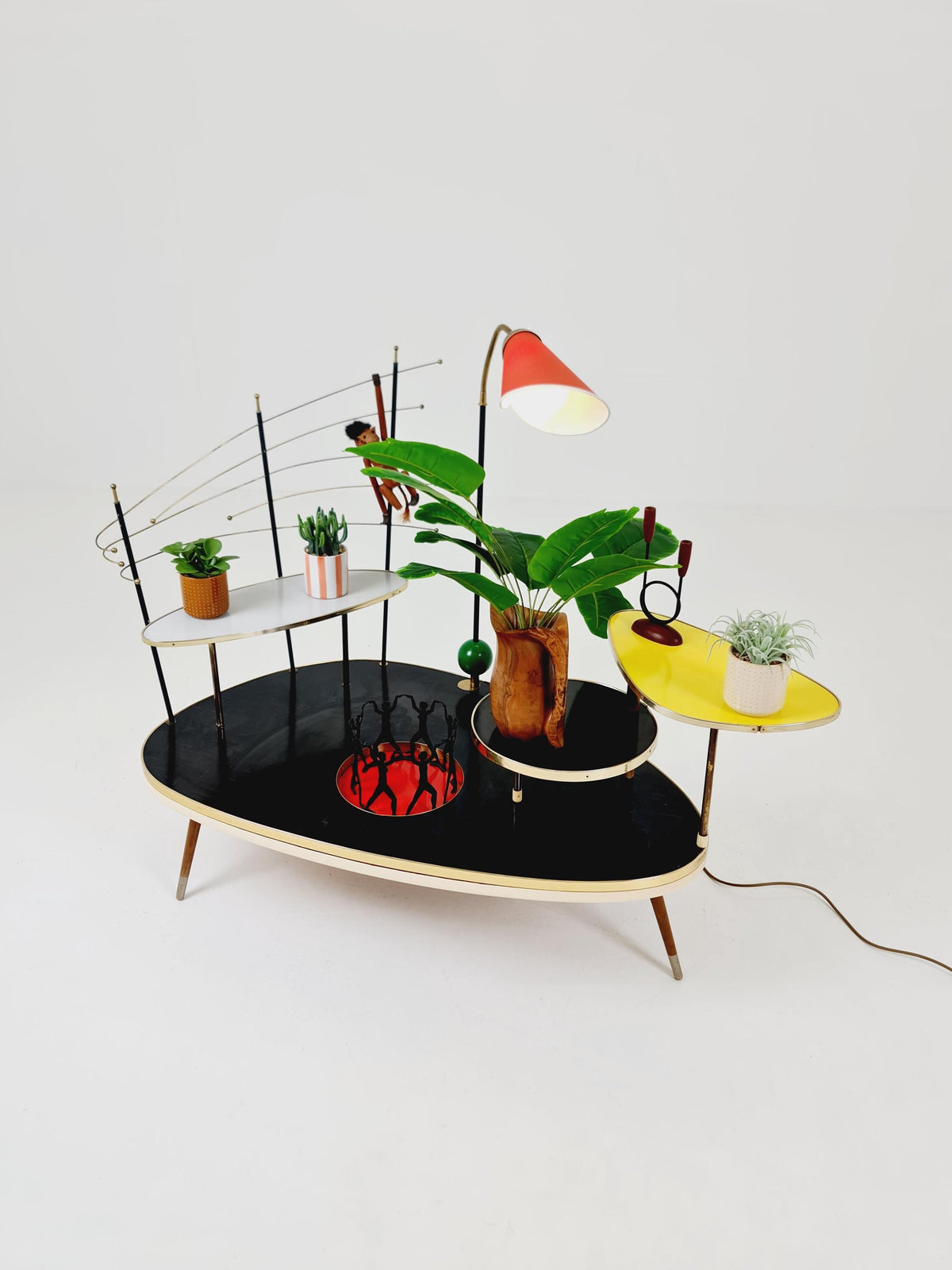 Super Rare Mid century Large German Plant Stand with Floor lamp colorful Minimalist Plant Stand by Friwa west germany, 1960s